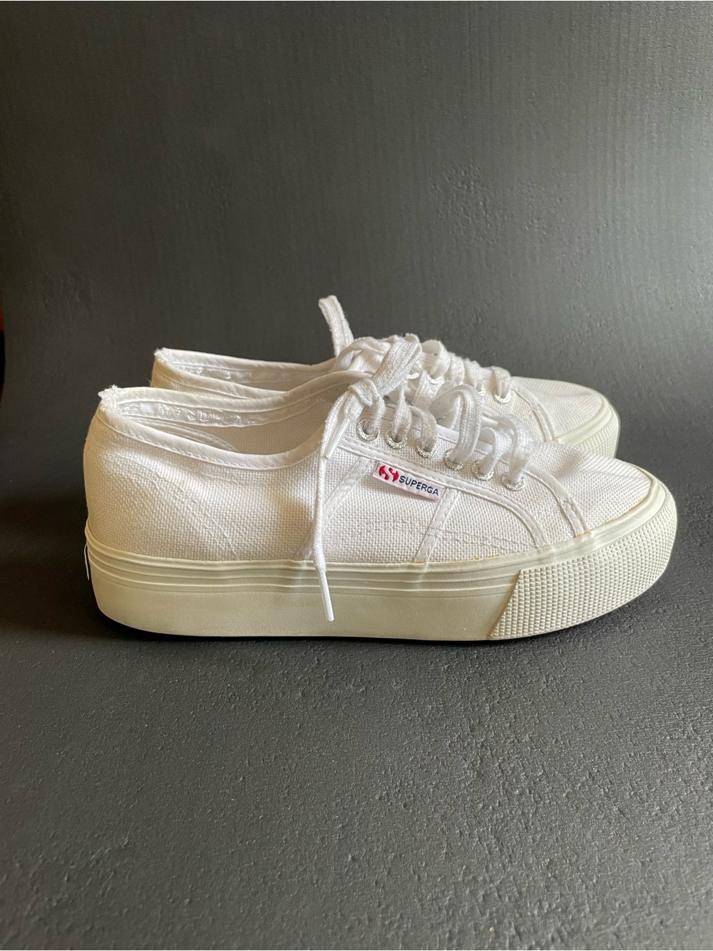 Superga 2790 Platform White Canvas Low-Top Sneakers - Size EU 39 (US Women's 8)